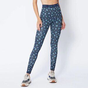 Cream Yoga Angela Navy Ditsy Floral Printed Leggings M NWT